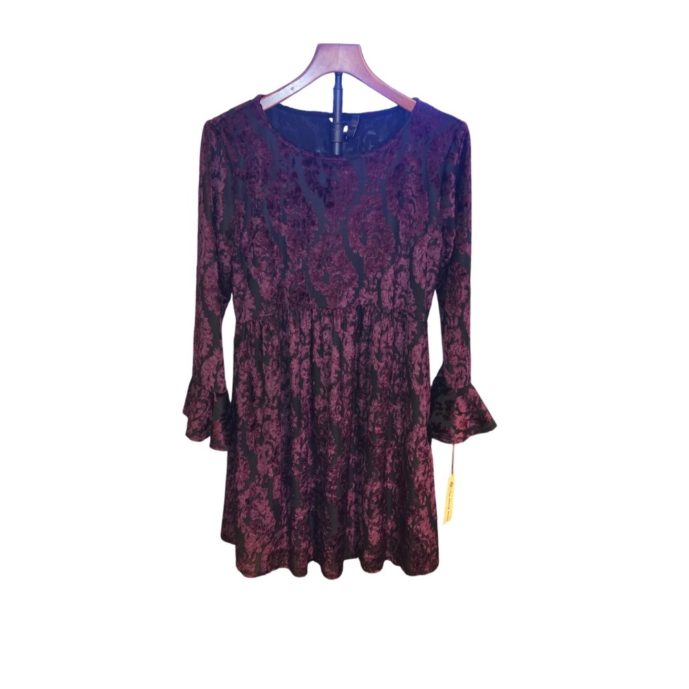 Uncle Frank Velvet Burnout Dress Womens Size M Purple Black Bell‎ Sleeve 33335